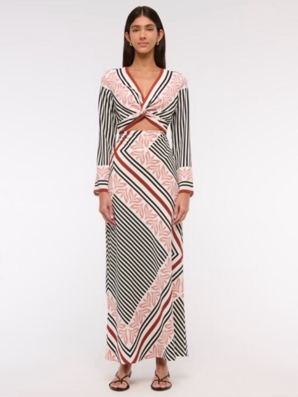 Abercrombie & Fitch Twist scarf Open-Back Patterned Long Sleeve Maxi Dress NWT